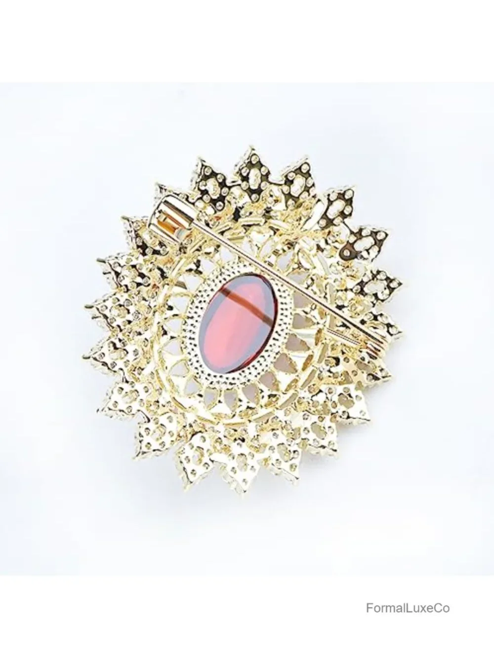 Antique Classic Oval Crystal Flower Filigree Brooch Pin Banquet Wedding